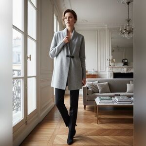 Lafayette 148 gray Wool cardigan with leather buckle size Small